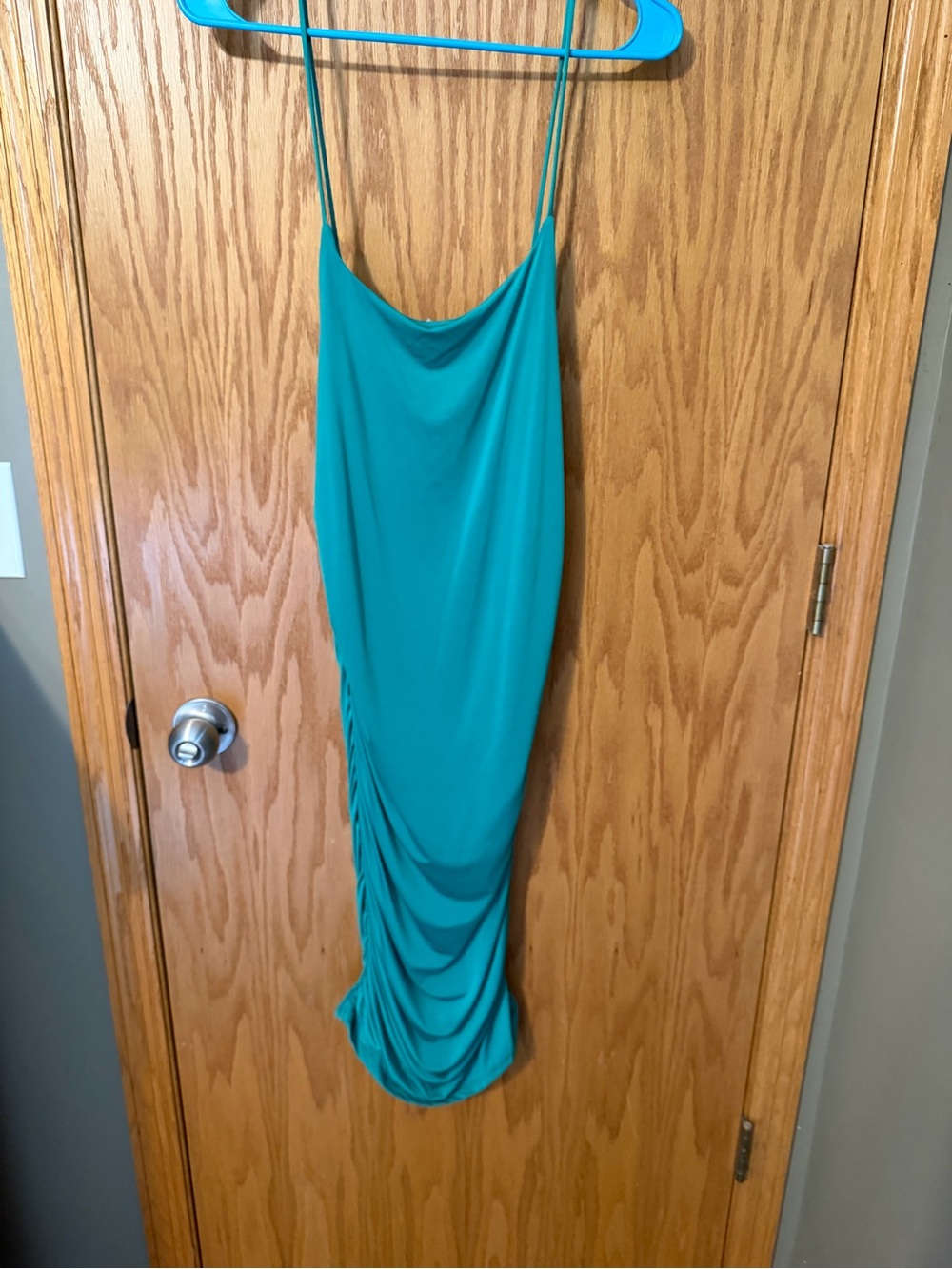Teal Slip Midi Dress with Draped Side